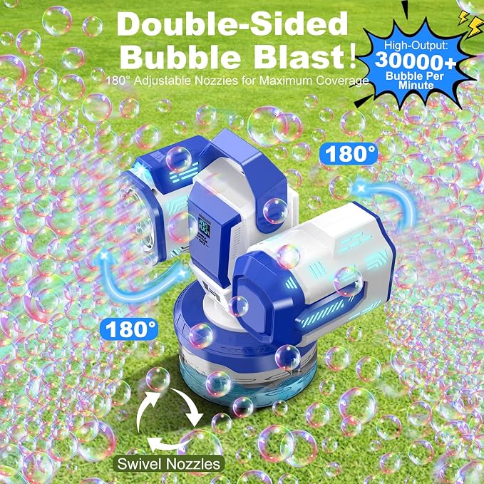 Rechargeable Bubble Machine with Remote Control: 30,000 Bubbles/Min, Type-C, Auto 360° Rotation Bubble Blower with RGB Lights - Creates Magic for Kids Parties, Birthday, Weddings, Outdoor Events