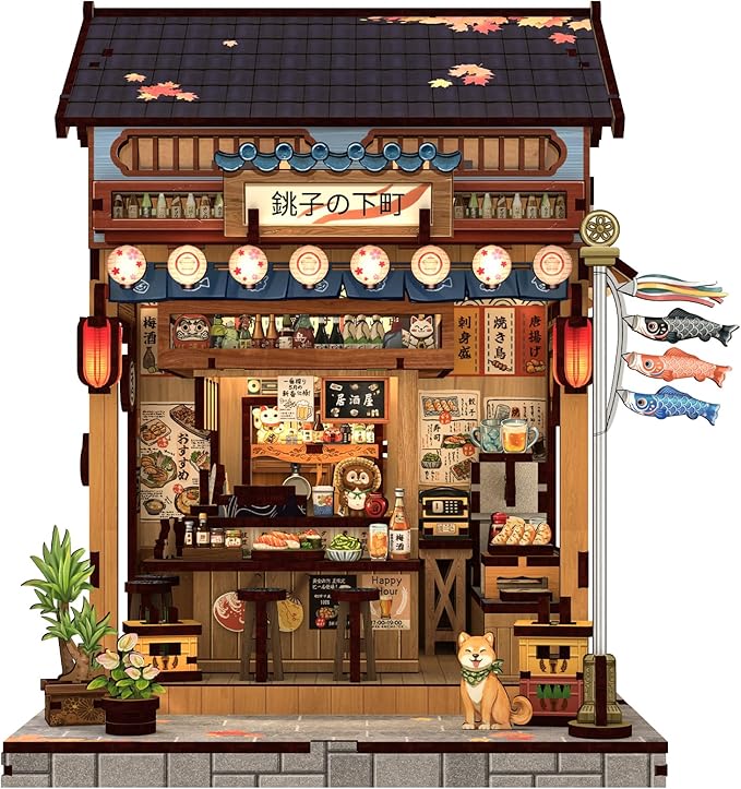 Cutefun Book Nook Kit - DIY Miniature Dollhouse Kit for Adults, Teens and Beginners, Japanese Booknook Tiny House Bookshelf Decor 3D Wooden Puzzles, Gifts for Friends and Family (Japanese Izakaya)