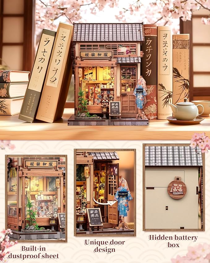 CUTEBEE Book Nook Kit for Adults Teens, DIY Japanese Style Miniature Dollhouse, 3D Puzzle Educational Toy, Bookshelf Home Decor & Creative Birthday for Family Friends