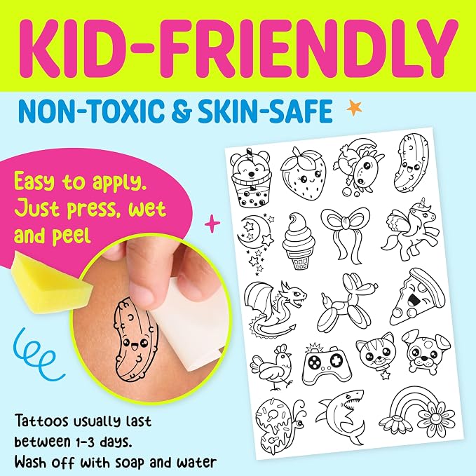 Creativity for Kids Color-In Neon Tattoos Mini Kit | Customize 18 Trendy Designs with Temporary Tattoo Markers | DIY Craft Kit for Kids | Great Activities for Summer (Ages 6+)