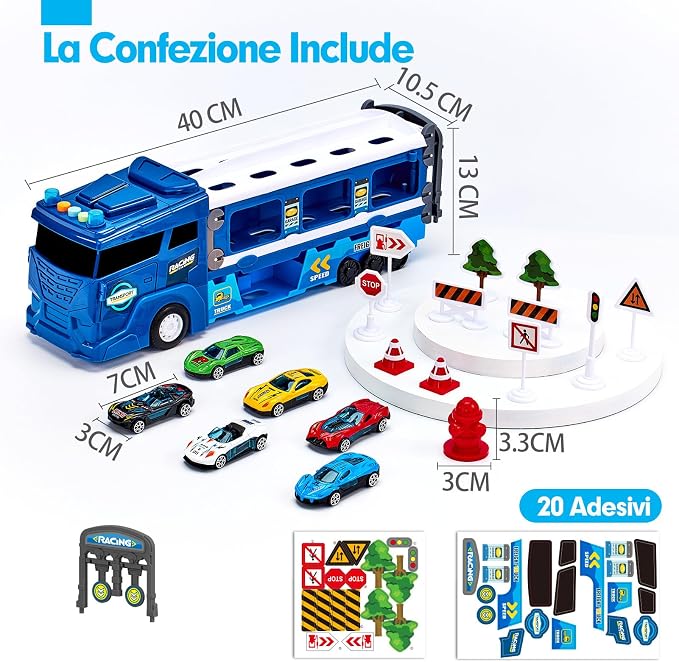 hahaland Toys for 3 Year Old Boy Gift - 2 in 1 Car Carrier Transforms into Race Tracks Toys with Dual Launcher Truck for Kids Ages 3-5 - Car Sets for Boys 3 Year Old Boy Gifts