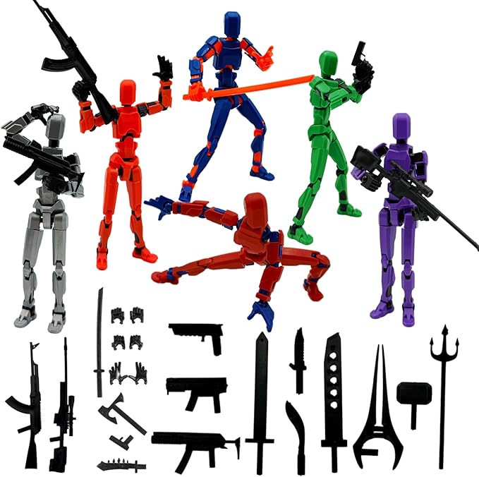 T13 Action Figure Set, 6PCS Already Assembled, Movable Multi-Joints | 3D Printed, Upgraded Tight Joints, for Stop-Motion Animation & Creative Display, Multiple Interchangeable Hands & Weapons