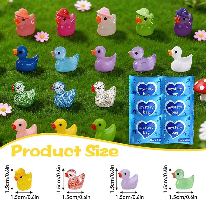 Mini Glow In The Dark Animal Resin Models, Resin Animals Mystery Bags, Individually Wrapped Blind Bags Tiny Animal Figurines, Collectible Mini Animals For Fairy Garden, DIY Crafts (200, Z-Ducks)