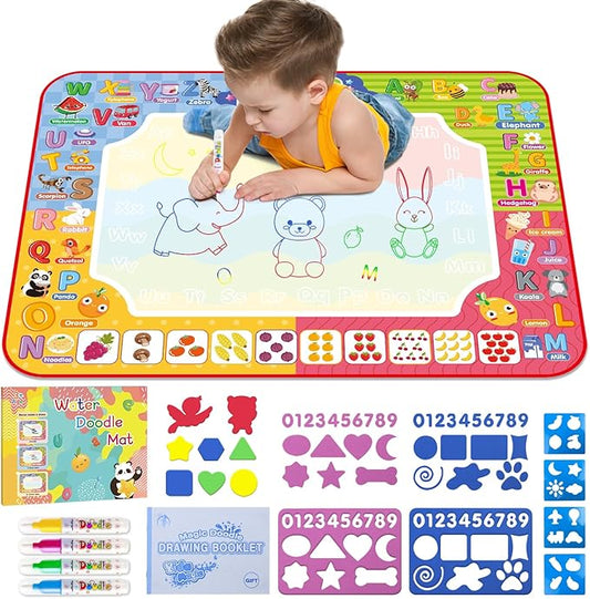 Water Doodle Mat 32 x 24 Inch Kids Water Painting Writing Drawing Mat Toy,Mess Free Coloring Extra Large Magic Educational Toys for Boys Girls Age 3 4 5 6 7 8 Year Old Christmas Birthday Present