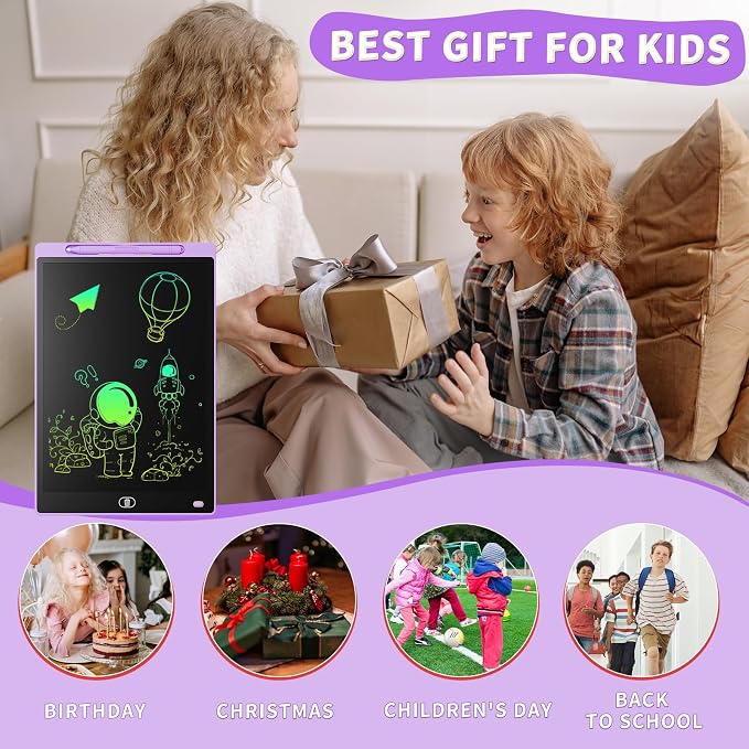 [2 Pack] Genialba LCD Writing Tablet 8.5-Inch Colorful Doodle Board, Toddler Learning Educational Toys Gifts for 3-8 Years Old Girls and Boys, Electronic Drawing Pad for Kids (Pink&Purple)