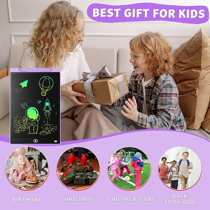 [2 Pack] Genialba LCD Writing Tablet 10-Inch Colorful Doodle Board, Toddler Learning Educational Toys Gifts for 3-8 Years Old Girls and Boys, Electronic Drawing Pad for Kids (Pink&Purple)