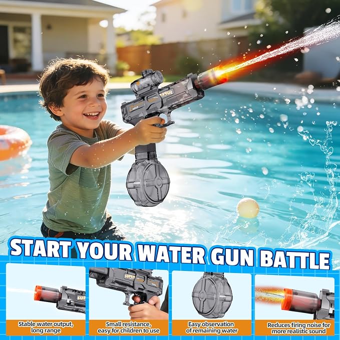 6pcs Electric Water Gun for Kids Adults, Auto Squirt Gun with Flashing Muzzle, 26FT Range, Leak-Proof Rechargeable Water Blaster for Summer Pool Beach Water Fights (3 Black+3Blue)