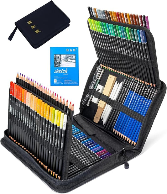 H & B H & B145 PCS Children Adult Artist Drawing and Art Supply Kit, Sketch Gift Box, Shading and Tinting Colors, Including Graphite Pencils, Drawing Sketch Kit