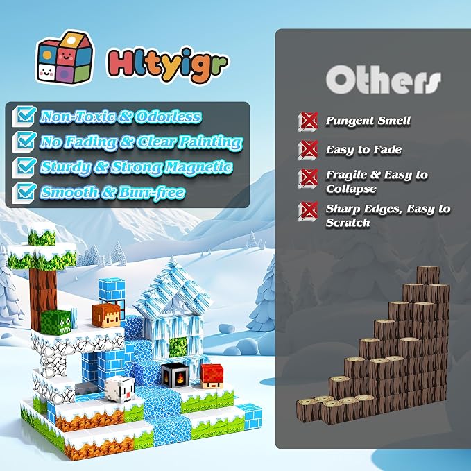 150PCS Magnetic Blocks, Magnetic Building Blocks, Magnet Blocks Cubes, STEM Educational Stacking Magnet Toy for Kids Ages 3 4 5 6 7 8 9 10 11 12, Birthday Gifts for Boys and Girls - Snow World