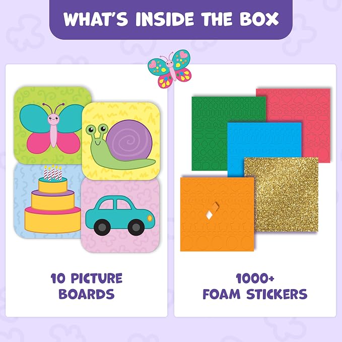 Clever Fox Play Foam Art Kit for Kids Ages 3-5 – Mess-Free Foam Arts & Crafts – Fun Non Messy Craft with 10 Pictures & 1,000+ Foam Stickers – Screen-Free Creative Play for Toddler & Preschool
