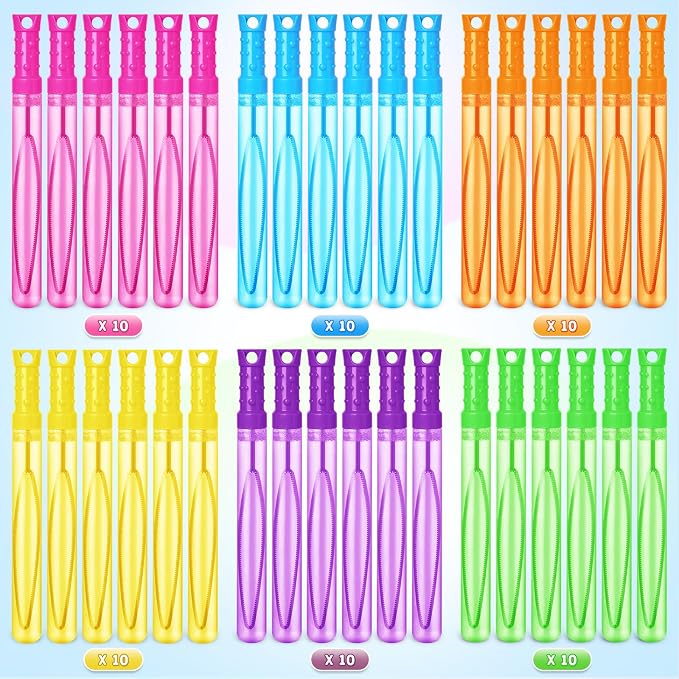 Bubble Wand, 60 Pcs Bubble Wands Bulk in 6 Colors, Bubble Party Favors for Kids, Summer Toys, Indoor Outdoor Activity, Themed Birthday, Wedding, for Girls & Boys