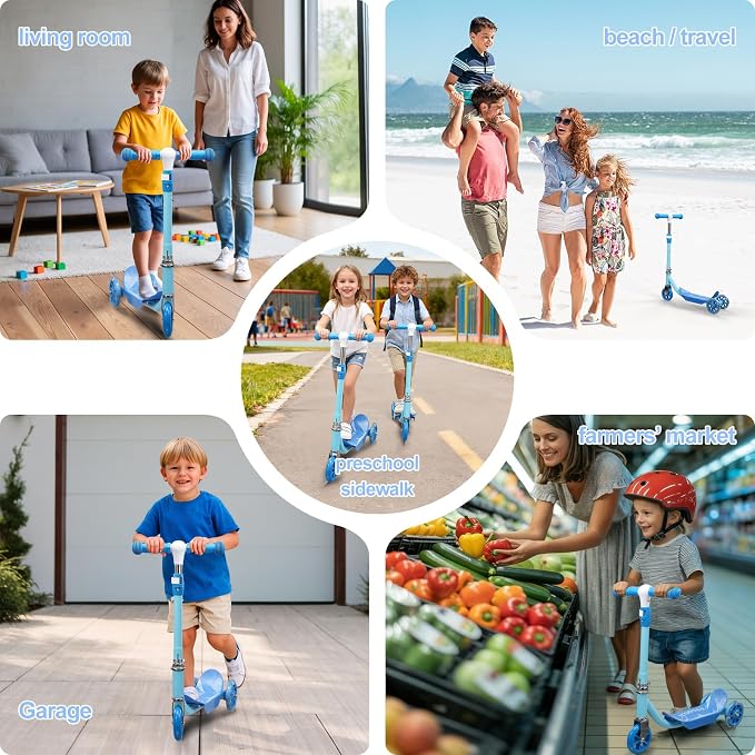 Kick Scooters for Kids 3-5 5-7 Years Age - Handlebars Flexible Steer,Height Adjustable,Stable Light Up Three Wheeled Toddler Scooter for Boy & Girl,Indoor Outdoor Kid Child Toy Gift