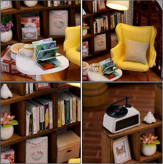 CUTEROOM DIY Doll House Miniature Furniture Wooden House Kit with Dust Cover & LED Light and Accessories - New Three Styles QT Series Dollhouse (QT037)