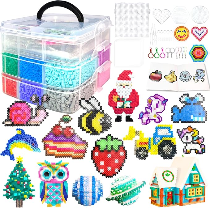 Fuse Beads Kit for Kids - 11000 Fuse Beads, 20 Colors 5mm Bead Craft Kits with Storage Box, Pegboards, and Accessories, Arts and Crafts Set for Girls & Boys, DIY Creative Birthday Christmas Gifts