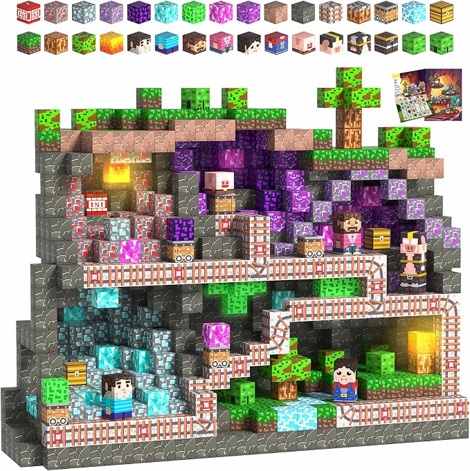 Magnetic Blocks, 150PCS Magnetic Building Blocks Light Up, Stacking Magnets for Kids, Sensory Toy for STEM Constructions Magnet Blocks for Boys Girls Age 3+, Christmas Birthday Gifts