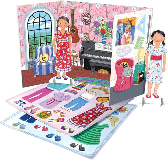 eeBoo Musician and Artist Paper Dolls Set - Reusable Dress-Up Play with Stand-Up Scene, Travel-Friendly Screen-Free Fun for Kids Ages 5 and up