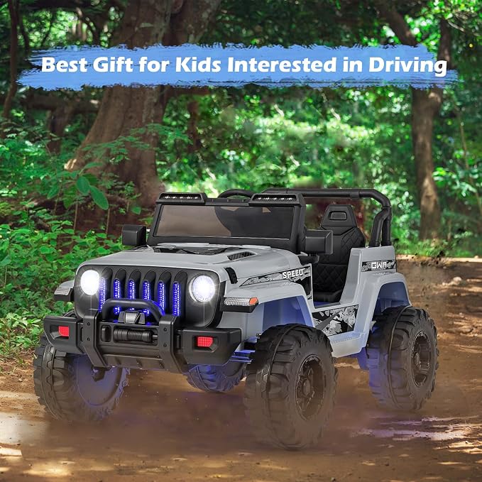 INFANS Ride on Truck Car, 12V Battery Powered Electric Vehicles with Parents Remote Control, 3 Speeds, Bluetooth Music Radio, LED Lights, Soft Start, 4 Wheels for Boys Girls Kids Toddler (Gray)
