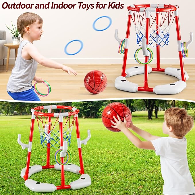 MSKOLER Pool Basketball Hoop Toys - 2 in 1 Floating Pool Toys with 4 Balls and Inflatable Pump, Indoor Outdoor Water Basketball Swimming Pool Games Gifts Toys for Kids Ages 4-8 8-12