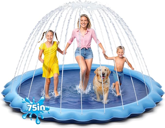 Meowant Splash Pad for Kids and Pet, Not-Slip Sprinkler Play Mat for Toddler and Dog, Summer Toys, Outdoor Backyard Baby Pool and Dog Pool, Children and Pet for Outside, 75"