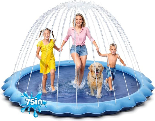 Meowant Splash Pad for Kids and Pet, Not-Slip Sprinkler Play Mat for Toddler and Dog, Summer Toys, Outdoor Backyard Baby Pool and Dog Pool, Children and Pet for Outside, 75"