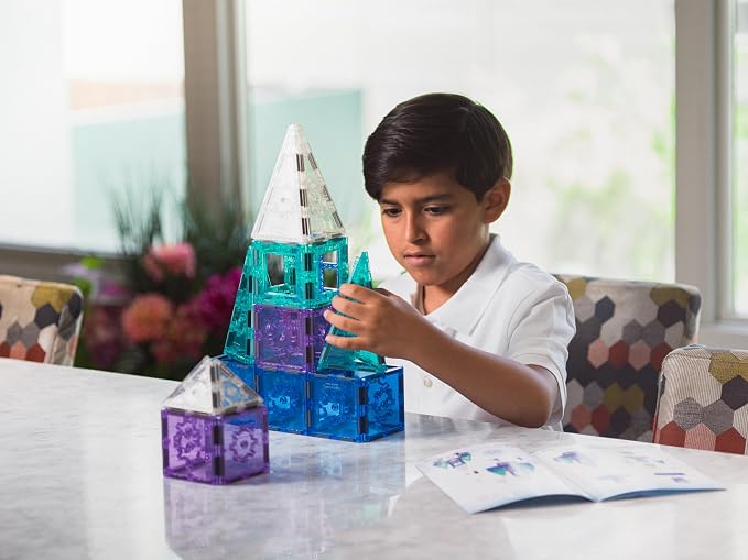 Tytan Toys Disney Frozen Magnetic Tiles Princess Castle - 41-Piece STEAM Building Set with Glitter Tiles & Elsa, Anna, Olaf Stickers - Educational Frozen Toys for Girls Age 3-4+