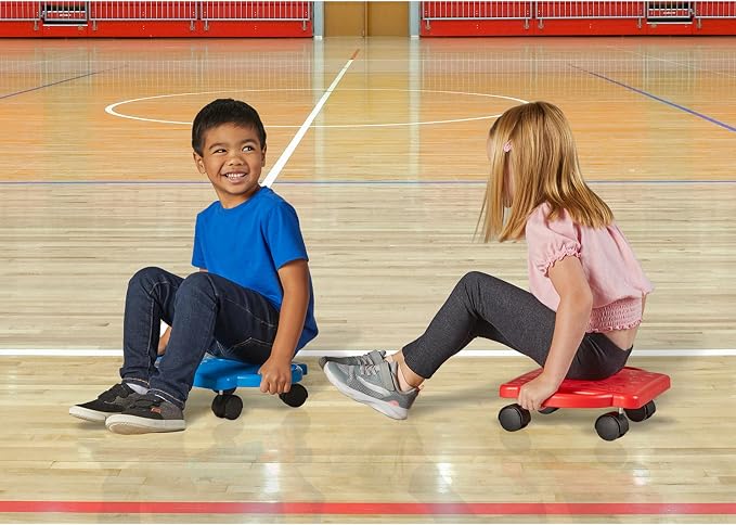 hand2mind Blue Indoor Scooter Board with Handles, Sit Down Floor Scooter, Gym Activities for Kids, Indoor Sport Recess Games, Physical Education Equipment, Gross Motor Toys