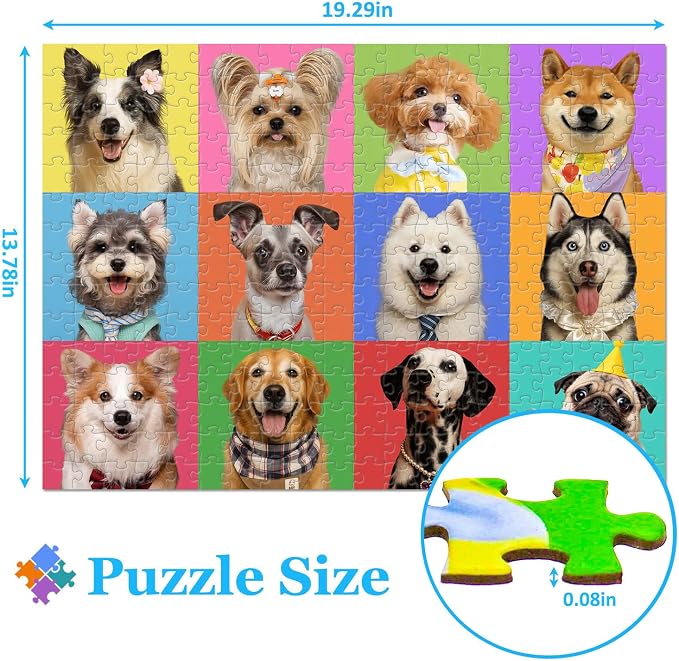 300 Pieces Puzzles for Adults, Multicolor Dogs Puzzle for Adults Children Seniors, Challenging Funny Dogs Puzzles for Kids Ages 8-10 10-12, Great Gift for Family Friends