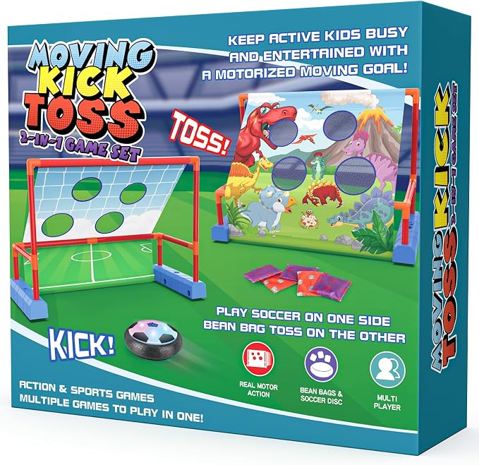 Ocditikl 2-in-1 Moving Kick Toss Games for Kids Ages 4-12, Light Up Hover Soccer Ball with Animal Bean Bag Toss, Indoor Outdoor Birthday Toys for 4 5 6 7 8 9 10 11 12 Year Old Boys Girls