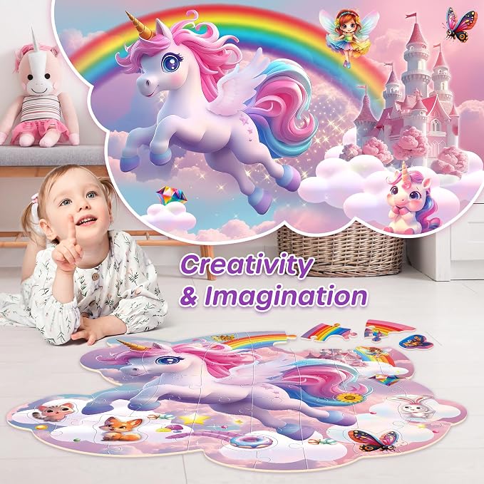 SYNARRY Unicorn Floor Puzzles for Kids Ages 4-6, Large 45 Piece Floor Puzzles for Kids Ages 4-8, Puzzles for Toddlers 3-5, Unicorn Toys Easter Basket Stuffers Gifts for 3 4 5 6 7 8 Year Old Girls