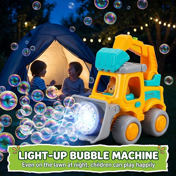Automatic Bubble Machine for Toddlers,Construction Truck Bubble Lawn Mover W/Light,Bubble Maker Blower Toys for 3 4 5 6 Year Old Boy Girl Kids,Summer Outdoor Pool Backyard Toys for Birthday Party