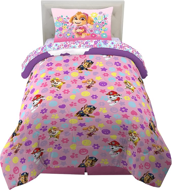 Paw Patrol Girl Skye Kids Bedding Super Soft Reversible Microfiber Comforter and Sheet Set, 4 Piece Twin Size, (Officially Licensed Product) Product By Franco