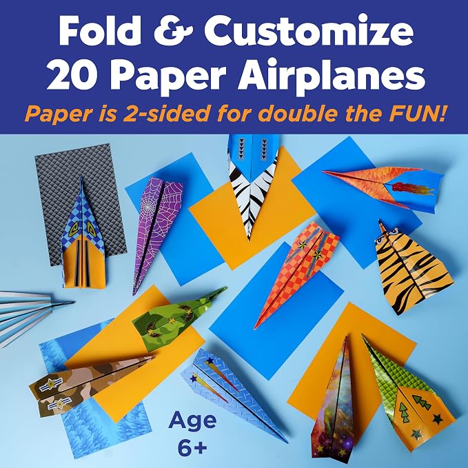 Creativity for Kids Paper Airplane Squadron - Create 20 Paper Airplanes | Fun Summer Crafts | Mini Craft Kit for Boys, Small Gift for Boys, Kids Activities (Ages 6+)