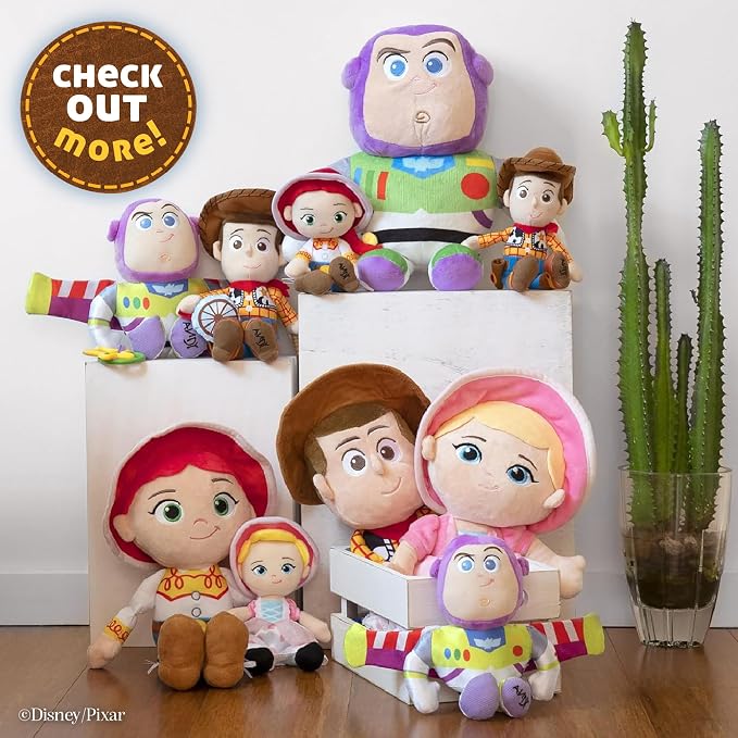 Disney Toy Story Bullseye Activity Toy – Plush Baby Sensory Toy with Teethers, Rattle, Crinkle Textures and On the Go Clip for Infants and Toddlers