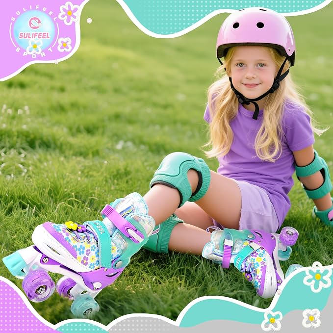 SULIFEEL Rainbow Unicorn 4 Size Adjustable Roller Skates for Girls Boys for Kids Ages 3-5 5-8 6-12 Children Skates Indoor Outdoor