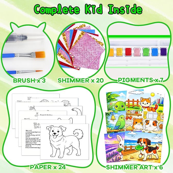 Paint with Water Coloring Books & Shimmer Art Kit for Kids, Animal Themed Arts and Crafts Paint Set Watercolor Painting Kit, Travel Art Supplies for Boys Girls Ages 3-5 4-8 Birthday Christmas Easter Gift