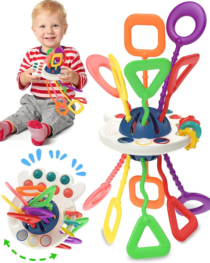 Tonberless Baby Sensory Montessori Toys for 6-12-18 Months, Toddler Teething Toy Birthday Gift Travel Toys for 1 2 3 Year Old Boy Girl Infant 8 9 10 Months Old-Blue