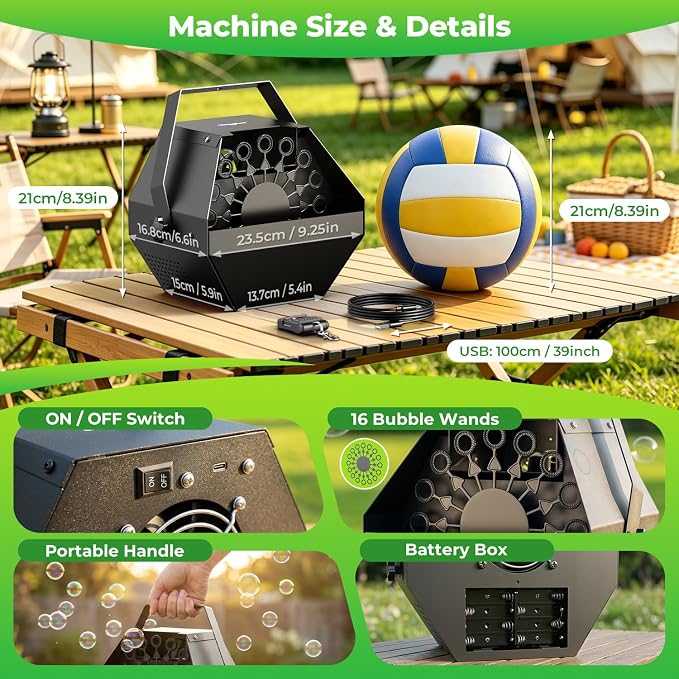 Theefun Bubble Machine, 750ml Stage Bubble Blower Metal, USB Plug in or 8 Battery Powered, Portable Party Bubble Maker for Stage BBQ Birthday Outdoor Indoor Use (Remote Control)