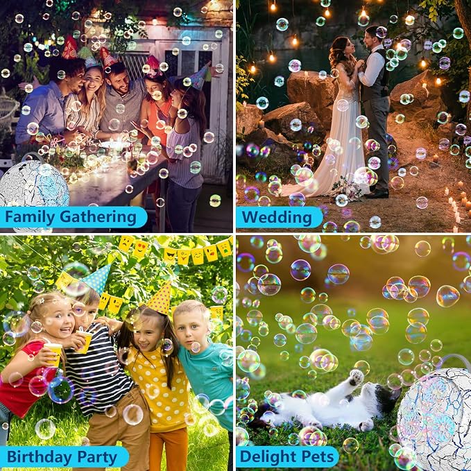 Bubble Machine for Kids 3+-45°/360° Rotating Bubble Blower with RGB LED Light,30000+ Bubbles Per Minute,Automatic Portable Bubble Maker for Boys Girls,Outdoor Party Easter Birthday Gifts (White Crack)