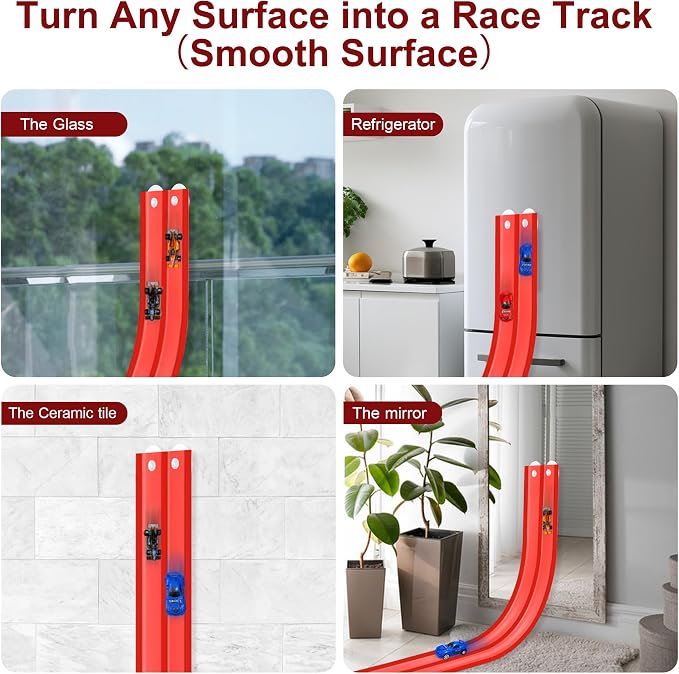 20 Ft Flexible Race Track Toys, Flex Race Car Ramp Track with 4 Race Cars & Suction Cups Rolls Up Portable DIY Race Track Anti Gravity Car Track Set,Kids Racecar Track Toy(Red)