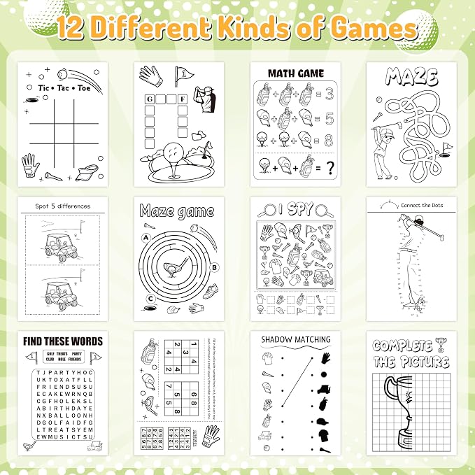 Golf Activity Books with Stacking Crayons for Kids, 24 Pack Mini Golf Coloring and Game Book Set, Bulk Sports Activity Booklets for Classroom Rewards Party Goodie Bags Stuffers Travel DIY Art Gifts