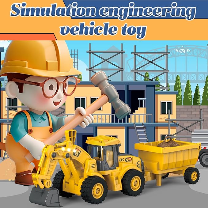 Excavator Toy with Cargo Bin, 1:18 Scale Construction Vehicle for Kids, Inertia-Powered Push-and-Go, Lights & Sounds, Working Digger Arm, Indoor/Outdoor Sandbox Toy for Boys Girls Age 3 4 5 6