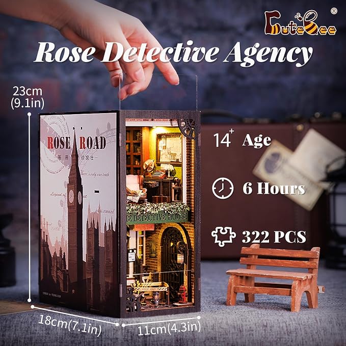 CUTEBEE Book Nook Kit - DIY Miniature House Dollhouse Kit for Adult and Teens, Booknook Bookshelf Decor Alley Model Build with LED Light, Gifts for Family and Friends