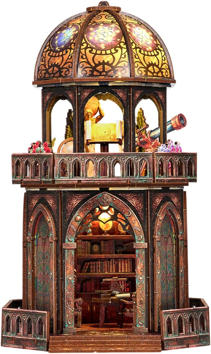 TOYQI Mini House Kit, DIY Miniature Dollhouse Book Nook Kits for Adult | 3D Wooden Puzzle Booknook with LED Light, Diorama Building Home Decor Gifts for Family Lovers