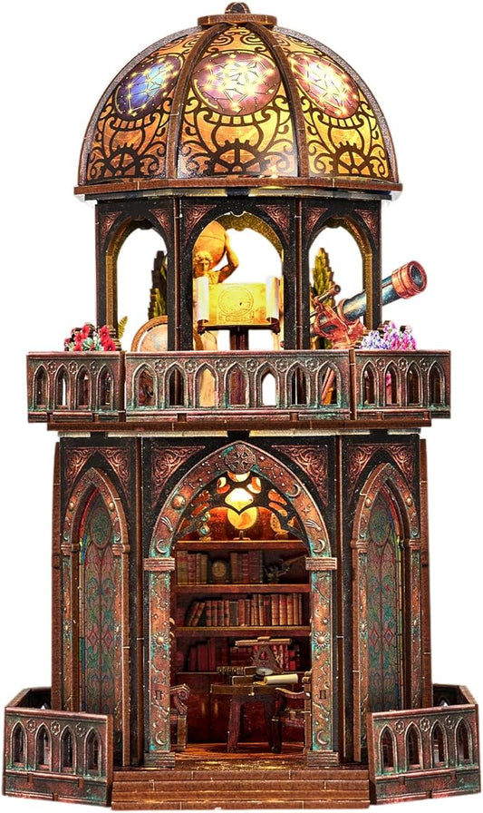 TOYQI Mini House Kit, DIY Miniature Dollhouse Book Nook Kits for Adult | 3D Wooden Puzzle Booknook with LED Light, Diorama Building Home Decor Gifts for Family Lovers