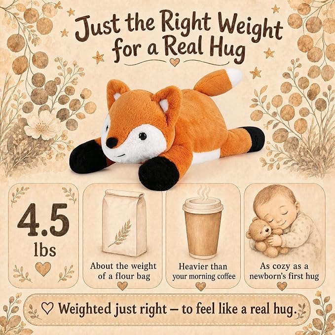 gnomantic Fox Weighted Stuffed Animals - 22 Inch 4.5 Pounds Weighted Plushies Fox - Big Plush Stuffed Animals Pillow - Cute Plush Toys Gifts for Kids & Adults