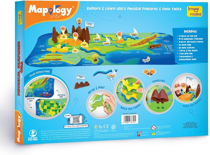 Imagimake Mapology Physical Features USA Puzzle | Mountains, National Parks, Rivers & Lakes 3D Puzzle Toys for Ages 8-13 | Educational Toys | Classroom Must-Haves | Back to School Gifts for Kids 8-12