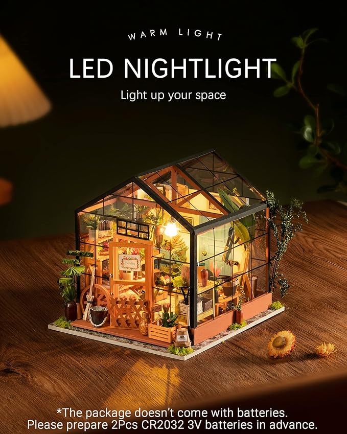 Rolife DIY Miniature House Kit, Cathy's Greenhouse Miniature Dollhouse Tiny/Mini House Making Kit with Furniture for Adults Home Decorations, Diorama Kit Gifts for Family and Friends