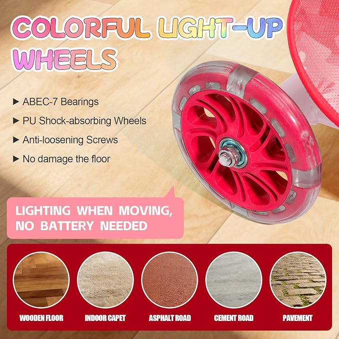 Scooters for Kids 3-5 Years Age 3-Wheel Light Up Scooter with Flexible Steer & 3-Adjustable Height for Boys Girls Outdoor Indoor Recreational Transport Blue Pink Orange