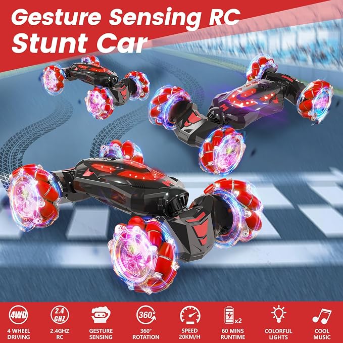 Gesture Sensing RC Stunt Car,Remote Control Car Toys for Ages 8-12,Drift Cars with Lights Music,4WD 360° Spins All Terrains Kids Toys RC Cars, 5-12 Best Birthday Gift for Kids