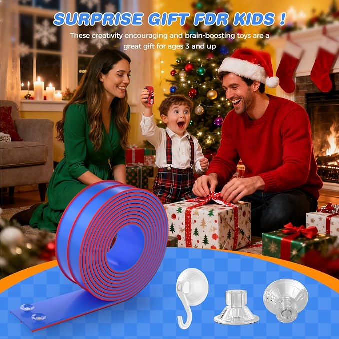 TAEMVV 15 Ft Dual Flexible Race Track for Kids, DIY Ramps Car Track Set Compatible with Hot Wheels 1/64 Diecast Cars, Reinforced Suction Cup for Boys Girls 3+, Blue&Red
